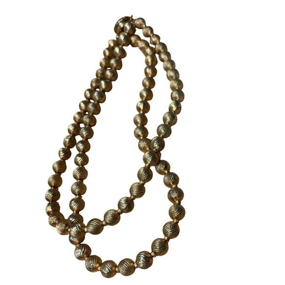 Midcentury Vintage Double Strand Beaded Golden Necklace Signed - Picture 5 of 5